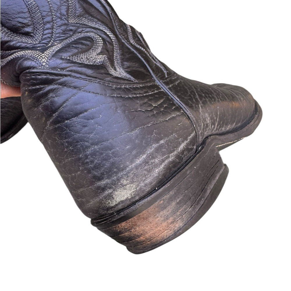 Tony Lama Black Leather Vintage Cowboy Boots Men's 8D Vintage Western USA in GUC - Picture 9 of 15